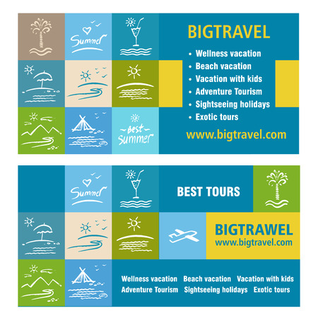 Template ads, banner icon Tourism, tour operator. Big travel.  Vacation, travel and tourism. White silhouette illustration on a colored background.のイラスト素材