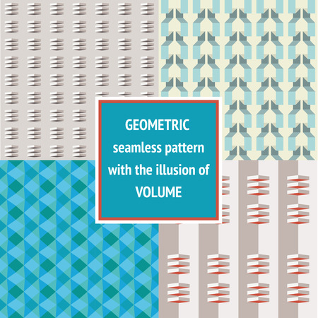 Set geometric seamless texture. The illusion of volume, triangle, rhombus. Pattern of the fabric. Grey, blue color.のイラスト素材