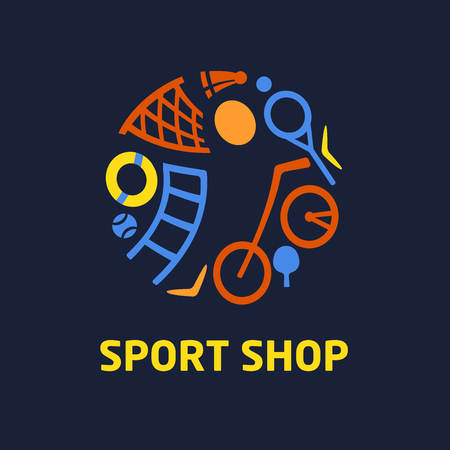 Logo sport shop. Sport equipment. Sales of goods for sport.のイラスト素材