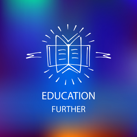 Logo library, bookstore, educational institution, educational services. Hand-drawn character books, notebooks, notes. The knowledge and time.のイラスト素材