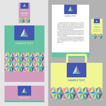 Vector template logo and corporate identity. A set of stationery items with geometric mosaic pattern of triangles.のイラスト素材