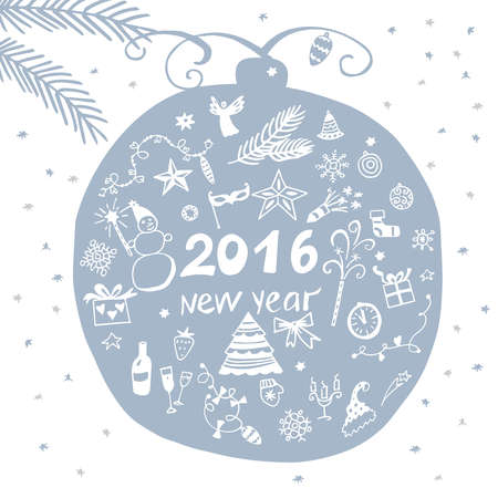 Illustration for holiday celebration happy new year 2016. Hand-drawn design elements.のイラスト素材