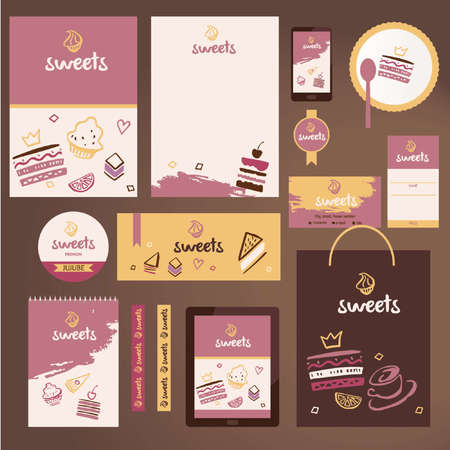 Stationery template design for cafe, shop. Branding design. Letter envelope and mobile phone.のイラスト素材