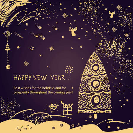 New Year wishes.Card for holiday celebration happy new year 2016. Hand-drawn design elements.のイラスト素材
