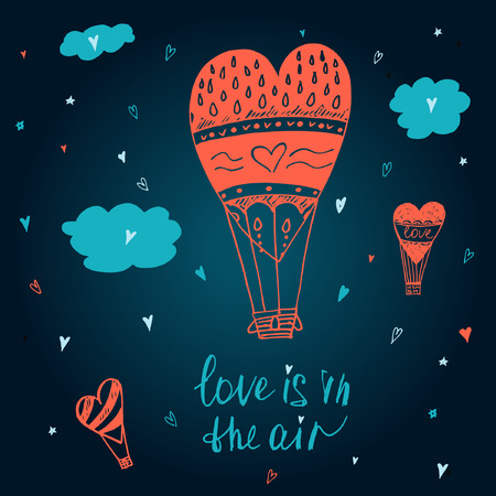 Hand drawn typography poster. Love is in the air. Stylish typographic poster design about love. Inspirational illustration. Used for greeting cards, posters, valentines day card or save the date card.のイラスト素材