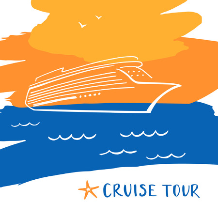 Poster for the travel and tourism resort. Travel agency. Vector background. Summer holiday resort, Water cruise tour.のイラスト素材