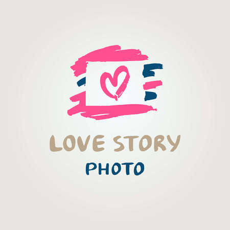 Hand drawn vector  with heart. Illustration love story photo. Wedding Photography.のイラスト素材