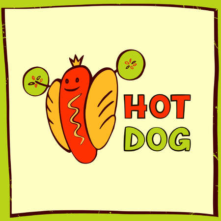 Hot dog logo for eco sport life. Vector logo for fast food. Illustration for menu cafe on color background.のイラスト素材