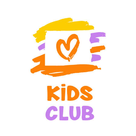 Vector  child club, development center on white background. Kids genius exclusive education concept illustration with orange heart.のイラスト素材