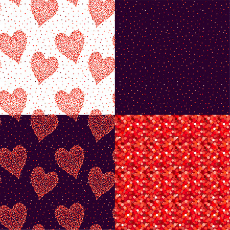 Set of abstract vector background  with glittering circles and hearts. Shining red festive texture.のイラスト素材