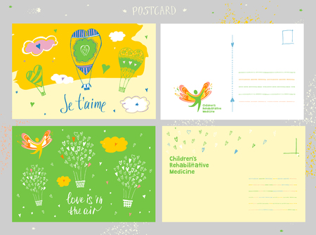 Children rehabilitation medicine. Congratulation postcard and vector depicting the silhouette of a healthy, happy child.のイラスト素材