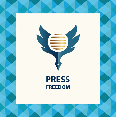 Design element of corporate identity with vector logo freedom world press company. Illustration global news politics. Blue eagle on color background.のイラスト素材