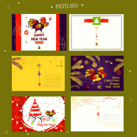 Vector element of design greeting card, poster, clothing, postcard, calendar and invitation for party event happy new year rooster 2017.のイラスト素材
