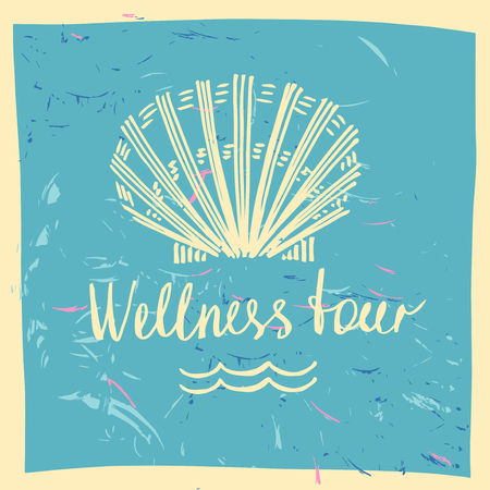 Vector icon travel company. Tourist trip and wellness tour. Design icon of cruise adventure on color background. Hand drawn silhouettes icon. Illustration for advertising tourism company, tour operator.のイラスト素材