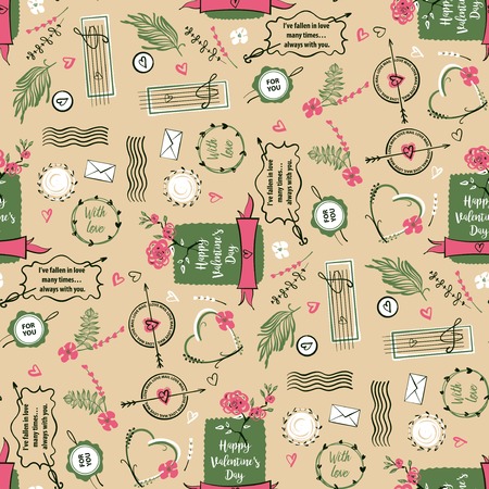 Stylish illustration with vector seamless pattern design for happy valentine day greeting cards, flyer, banner, poster. Text for you.のイラスト素材