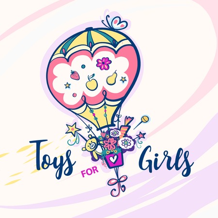 Toys for girls. Color balloon with butterfly.のイラスト素材