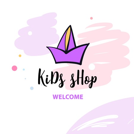 Welcome to kid shop. Hand drawn image with ship on white background.のイラスト素材