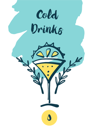 Freehand drawn image summer cocktail for cafe, restaurant, bistro with cold drink.のイラスト素材