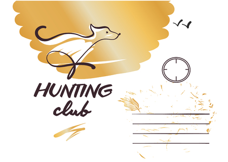 Sketch vector illustration. Template design banner, poster, card, logo for hunting club. Hand-drawn image of dog.のイラスト素材