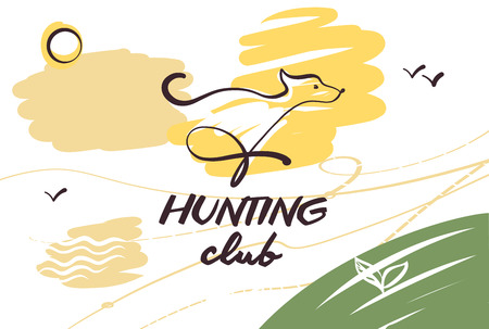 Sketch vector illustration. Template design banner, poster, card, logo for hunting club. Hand-drawn image of dog.のイラスト素材