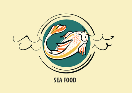 Carp koi on sea waveのイラスト素材