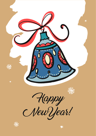 Color bell with ribbon. Freehand drawn image template poster, banner for happy new year and Merry Christmas party. Sketch vector illustration.のイラスト素材