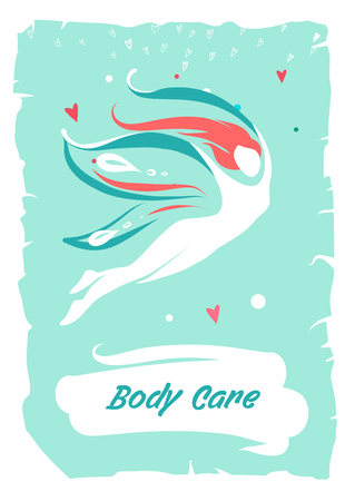 Body care. Template logo, banner, poster for spa boutique, resort hotel.Silhouette abstract girl, woman with wing butterfly.Concept of symbol flight, beauty and relaxation.Vector sketch illustration.
のイラスト素材