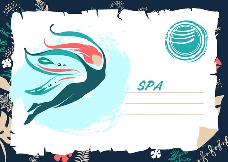 Cosmetology eco product. Template logo, banner with abstract girlのイラスト素材