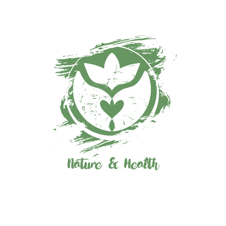 Nature and health template logo. Freehand drawn hand and leaf. のイラスト素材