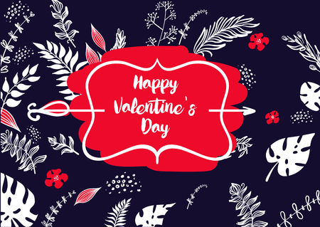 Happy Valentine day.Flower romantic collection.Emblem, quote, text, arrow.Sketch vector illustration.Template for party invitation, banner, flyer, postcard,  greeting card, gift, poster.
のイラスト素材