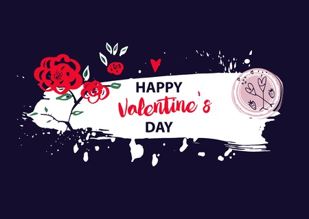 Emblem, quote, text.Happy Valentine day.Rose flower romantic collection.Sketch vector illustration.Template for party invitation, banner, flyer, postcard  greeting card gift poster
のイラスト素材