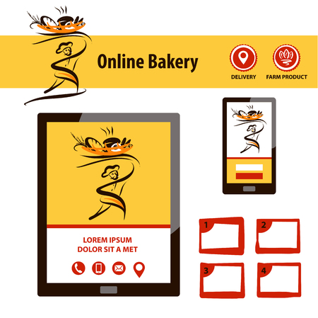 Silhouette of baker man in chef hat holding basket with baked goods. Template logo for bakery, pastry, confectionery shop. Farm natural ingredient. Bread made with love. 
のイラスト素材
