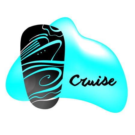 Abstract ocean cruise ship and water wave. Concept design vector illustration for print on t-shirt. Logo for advertising sea tour travel company, agency, bureau.のイラスト素材