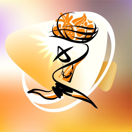 Template banner, poster, for delivery fresh fruit. Sketch image courier man on abstract background.のイラスト素材