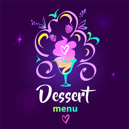 Template banner, brochure with cone ice cream. Sweet cold frozen dessert. Sketch vintage style poster.のイラスト素材