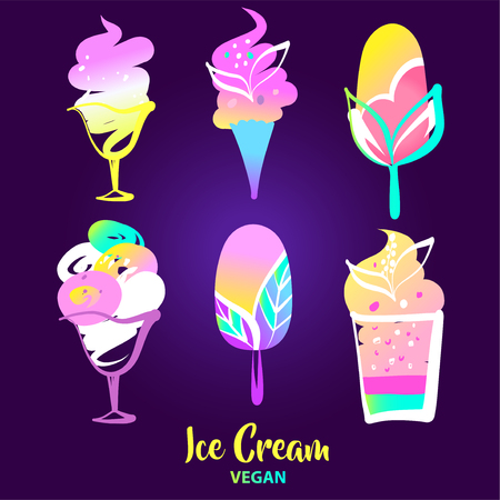 Template icon with cone ice cream. Sketch vintage style image of sweet cold frozen dessert.のイラスト素材