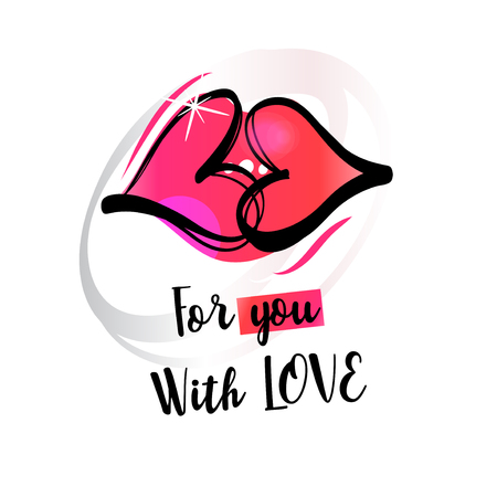 Concept flyer with text for you with love. Template romantic banner, poster with lips seeing as heart.のイラスト素材