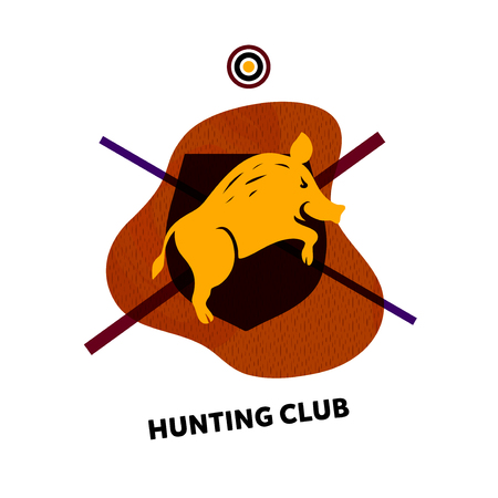 Modern logo for hunting club with wild boar, pig, hog.のイラスト素材