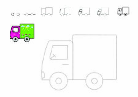 Drawing tutorial. How to draw a car. Truck to be traced. Vector trace game. Step by step. Dot to dot educational game for kids.のイラスト素材