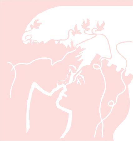 Illustration of love and valentine's Day with couple silhouette. Vector illustrationのイラスト素材