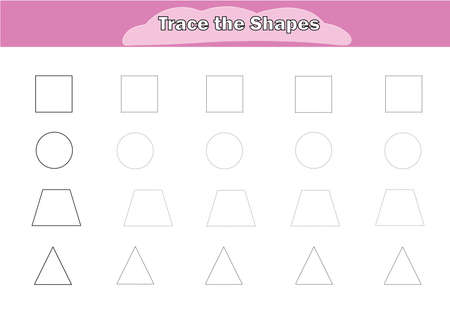 Preschool worksheet for kids. tracing shapes writing practiceのイラスト素材