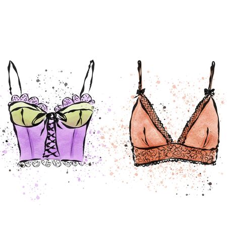 women ink and watercolor underwear illustration design for branding lingereaの写真素材