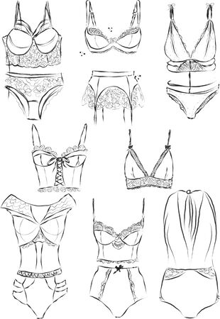 women underwear illustration, drawing, engraving, ink line artの写真素材