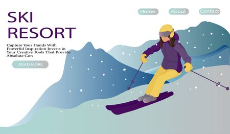 Women Skiing flat design for landingpage, banner, web, backgroundのイラスト素材