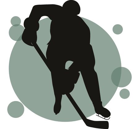 Set Ice hockey player flat vector illustration. Adult young man in uniform holding hockey stick cartoon character. Professional sportsman, team member in protective gear. Winter activitiesのイラスト素材