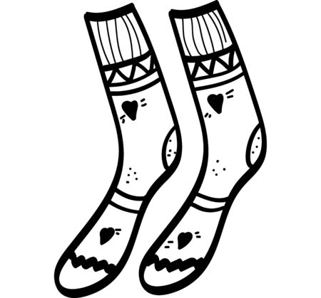 Single hand drawn element socks for New Year or autumn greeting cards, posters, stickers and seasonal design. Isolated on white background. Doodle vector illustration.のイラスト素材