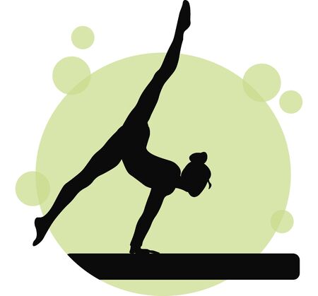 Young girl gymnast silhouette exercise sport athlete vector illustration. Training performance strength gymnastics. Championship workout acrobat beautiful character.Women Acrobatic Gymnastics,のイラスト素材