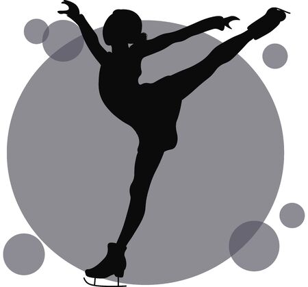 Girl characters. Athlete on the rink.Flat Vector illustartion. Figure ice skating. Athletes Winter sport illustration. Woman in motion vector images. Elements of figure skating.Black silhouettesのイラスト素材