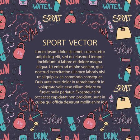 poster concept with sport symbols maed in doodle style, decorationのイラスト素材