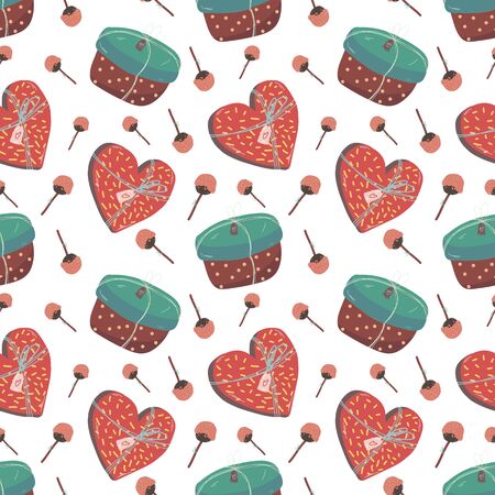 love you, Valentine day. Seamless pattern with cute hand draw, doodle valentine elements, walpaper, wraping paper, textile, printのイラスト素材